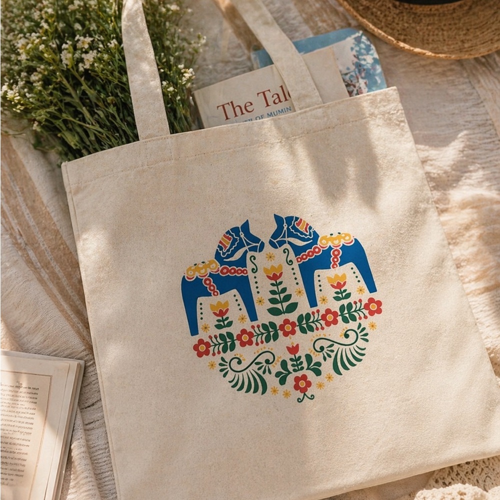 Scandanavian Swedish Dala Horse Double Sided Print Tote Bag - New Without Tags